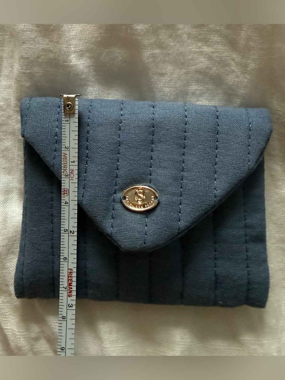 NWOT SEZANE Quilted Coin Purse / Travel Jewelry Pouch: Slate Blue, Gold Snap 💌 - Picture 4 of 8